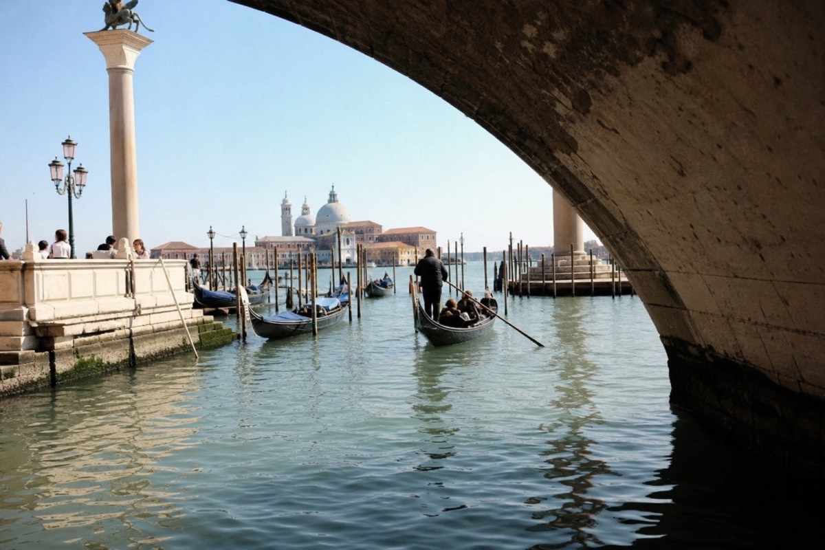 St. Mark's Square by the lagoon in Venice, start of the gondola combo tours